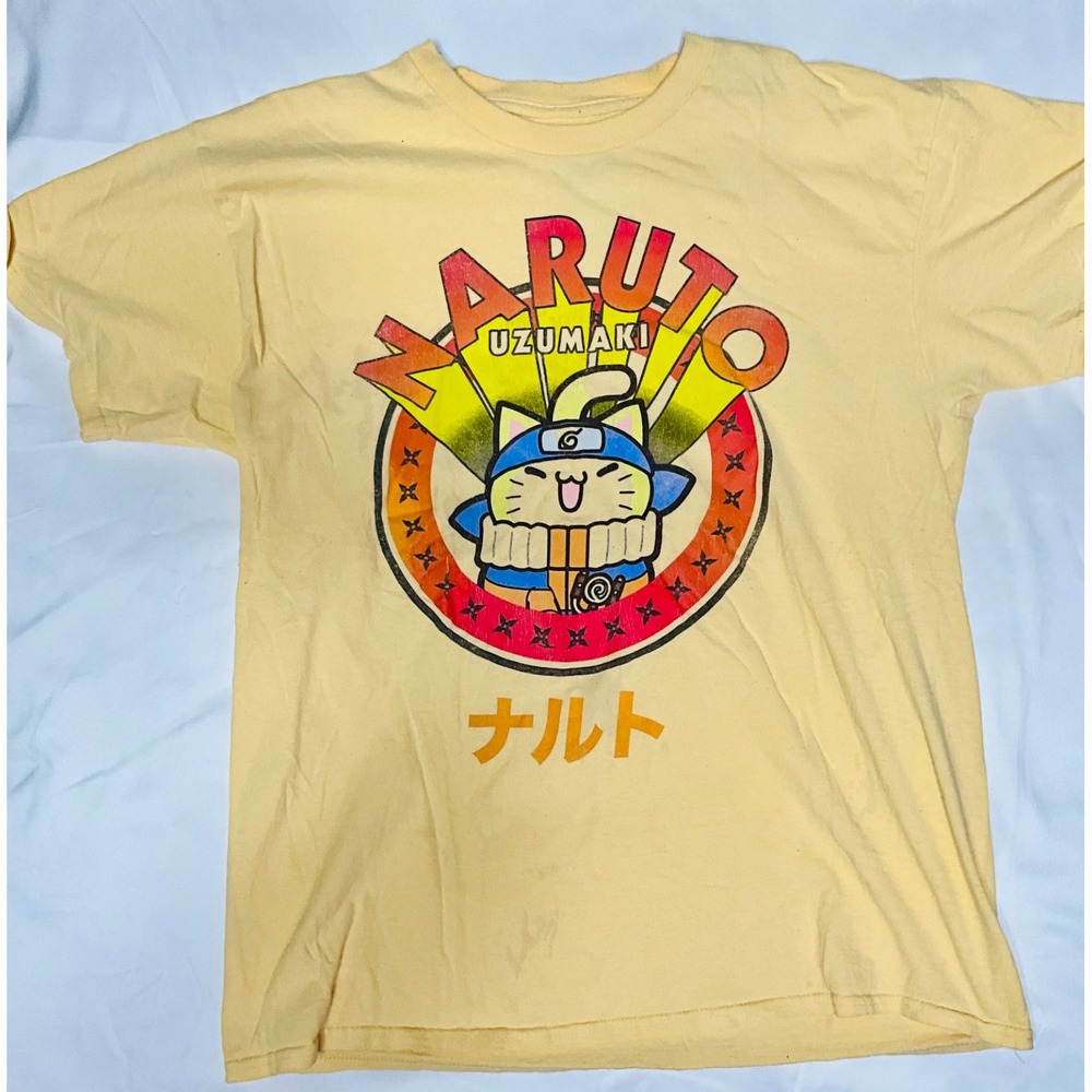 Naruto Uzumaki Cat Parody Anime Vintage T-Shirt Vin Men's Size L Yellow